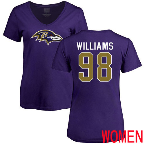 Baltimore Ravens Purple Women Brandon Williams Name and Number Logo NFL Football #98 T Shirt->women nfl jersey->Women Jersey